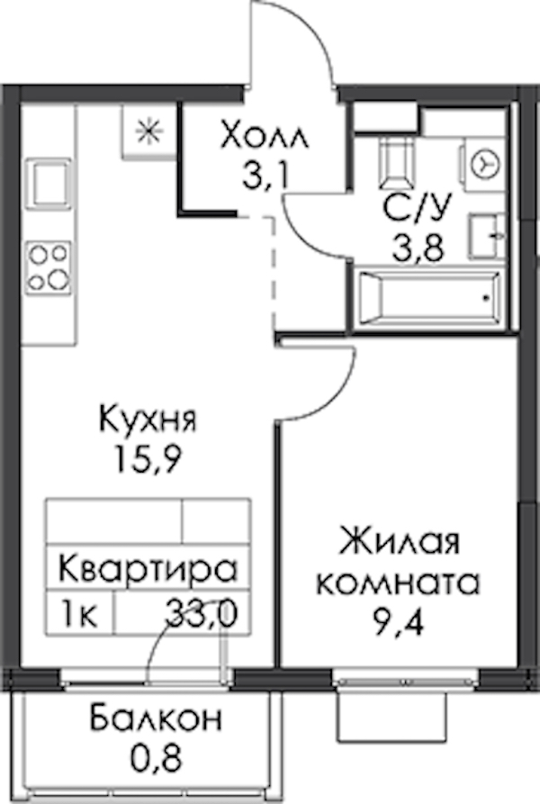 1-комнатная квартира 33 м², 19/24 эт., ЖК «Заречный парк»